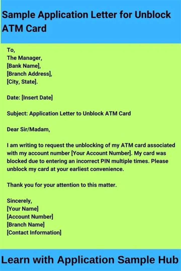 How do I write a letter to unblock my ATM card?