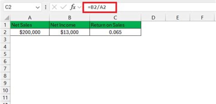 How do you calculate return on sales in Excel?