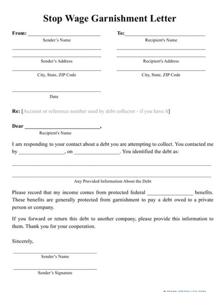 How do you write a letter to stop wage garnishment?