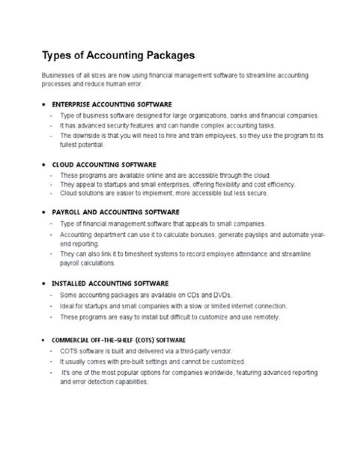 What are the various types of accounting packages?