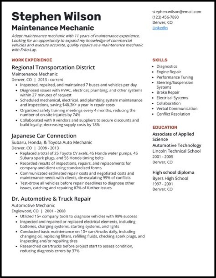 What is a good objective for a mechanic resume?